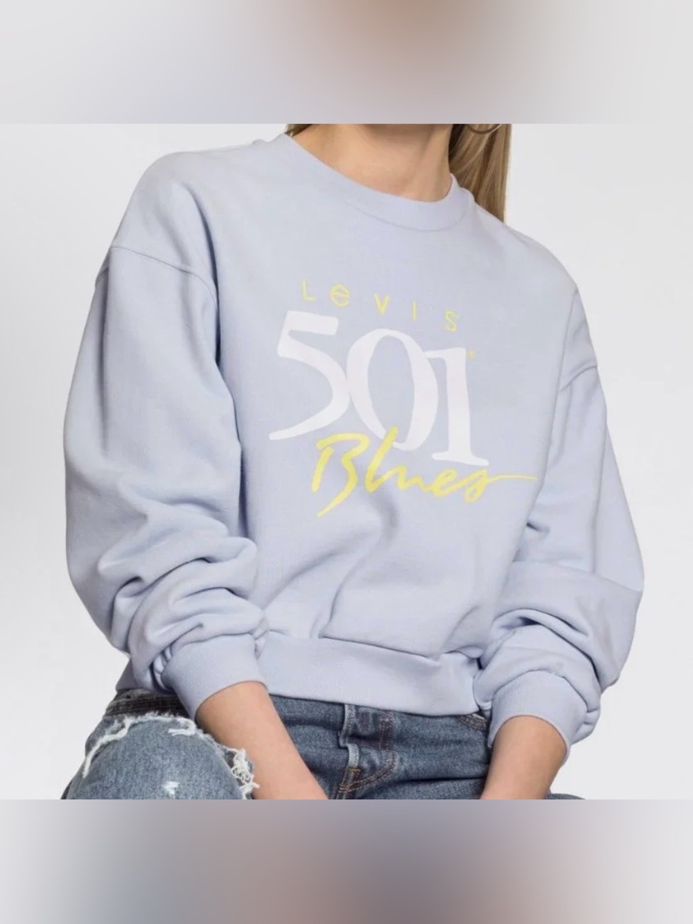 Levi's Light Blue 501 Graphic Pullover with Yellow Script - Size 3x